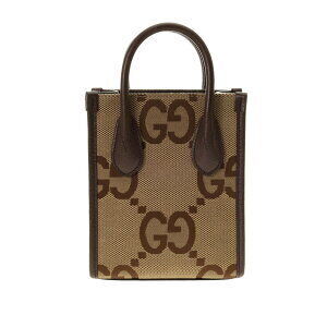 Gucci Jumbo GG Tote Bag Beige Brown Canvas Leather